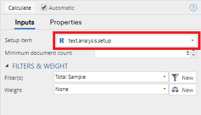Term Document Matrix Input settings